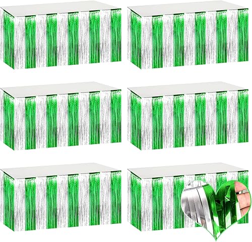 Miniatura 39 de Paquete de 6 faldas de mesa con flecos metálicos blancos de 29 x 108 pulgadas para decoración de fiesta de oropel con flecos, cortinas de guirnalda