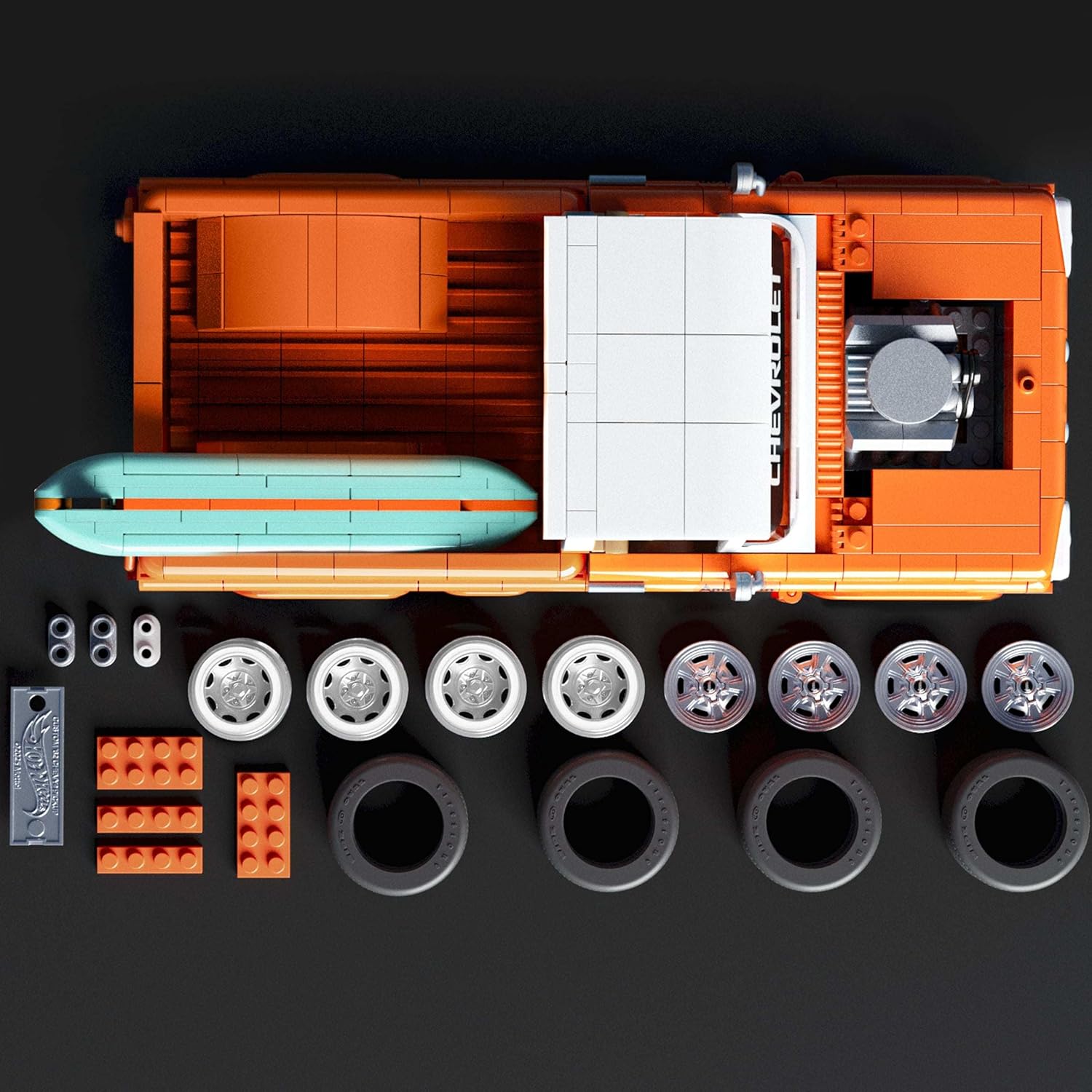 Mattel Brick Shop Hot Wheels Elite Series Building Set, Custom '62 Chevy Pickup with 858 Pieces, Realistic Details and Custom Decals, for Adult Collectors and Kids from 10 Years, JFT20