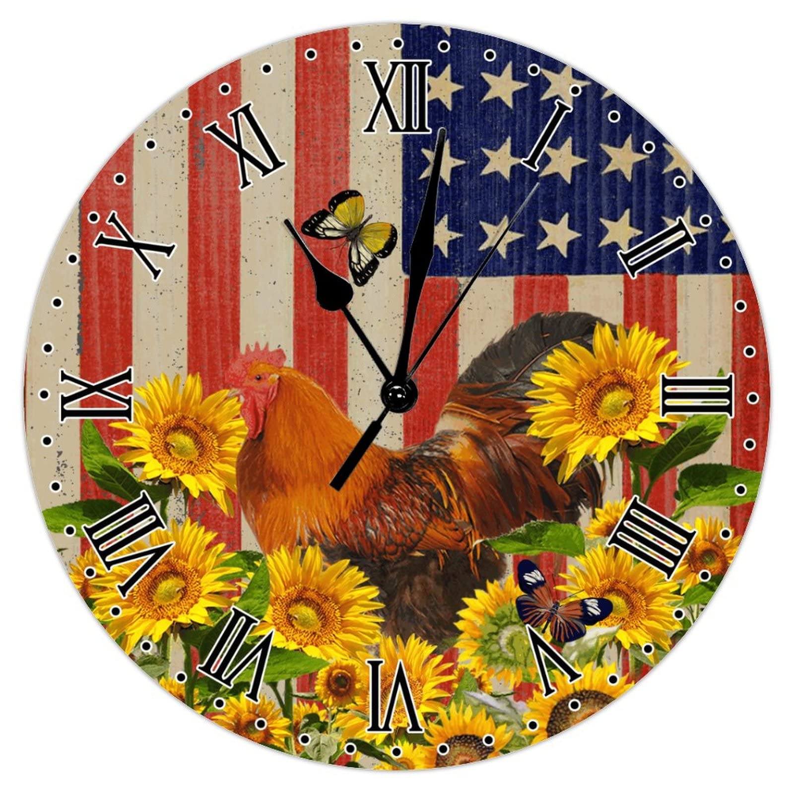 Horloge murale rétro en bois tournesol de 38 cm pour une ambiance vintage de cuisine