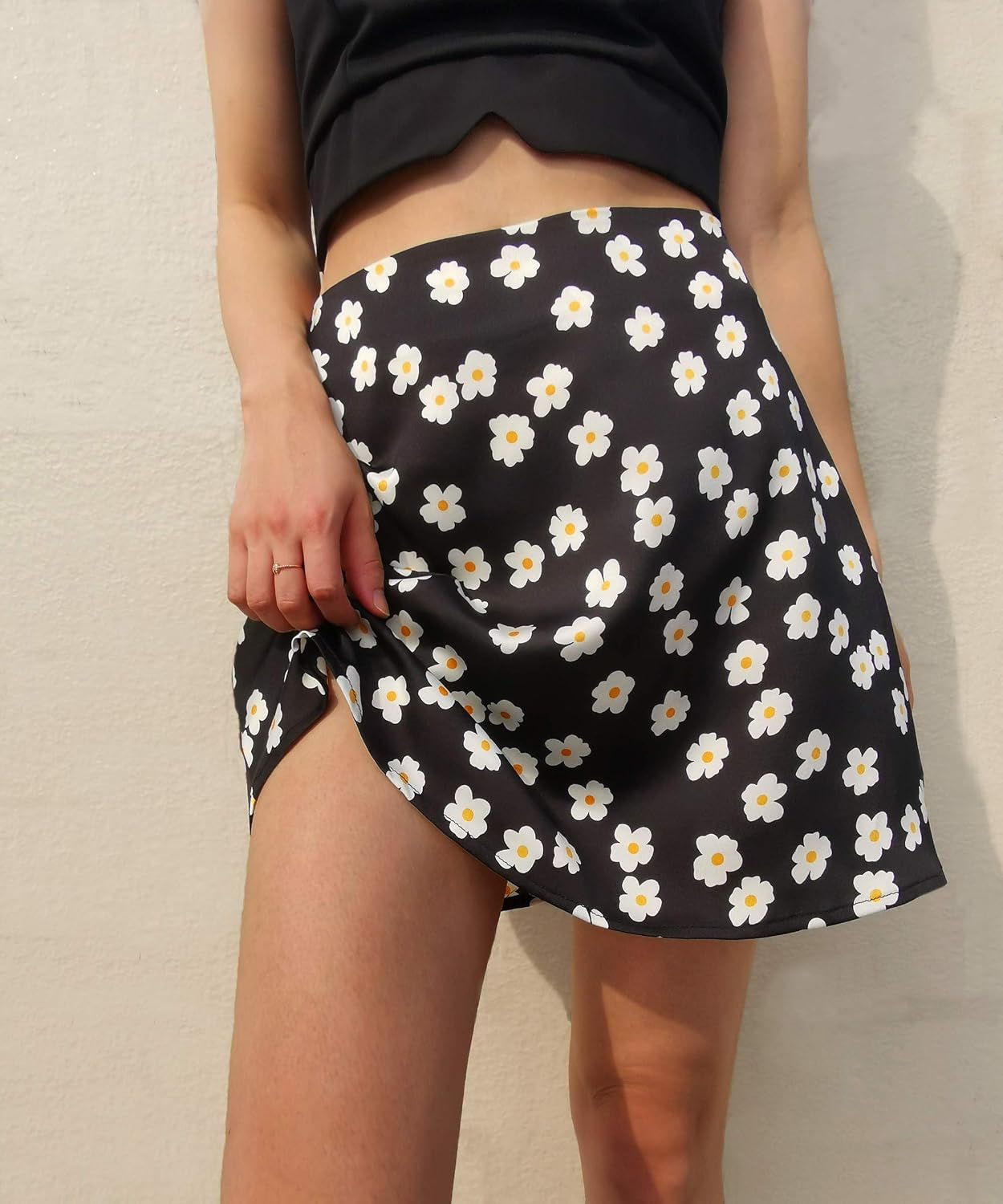 BSLVWG Women's Floral Printed Mini Skirt Elastic Waist Flared Short Skirt Mini High Waist A-Line Skater Beach Short Skirt