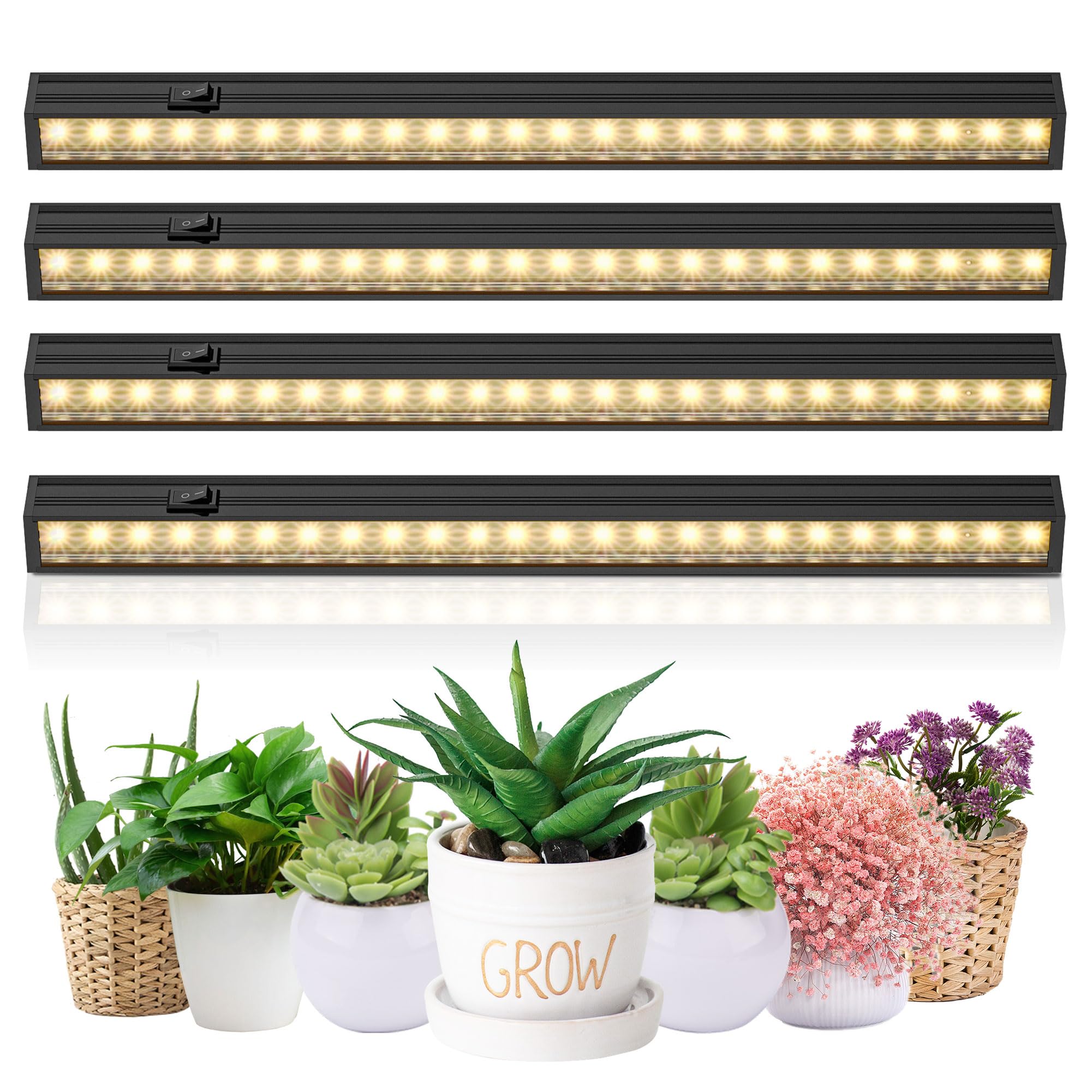 MOYA STD T5 Indoor Plant Lights, Full Spectrum Grow Lamp, 30cm LED Plant Lights, Black Colored LED Plant Light Fixture Fluorescent Lamp with Magnetic Installation, Plug and Play, 3000K, 4 Pieces