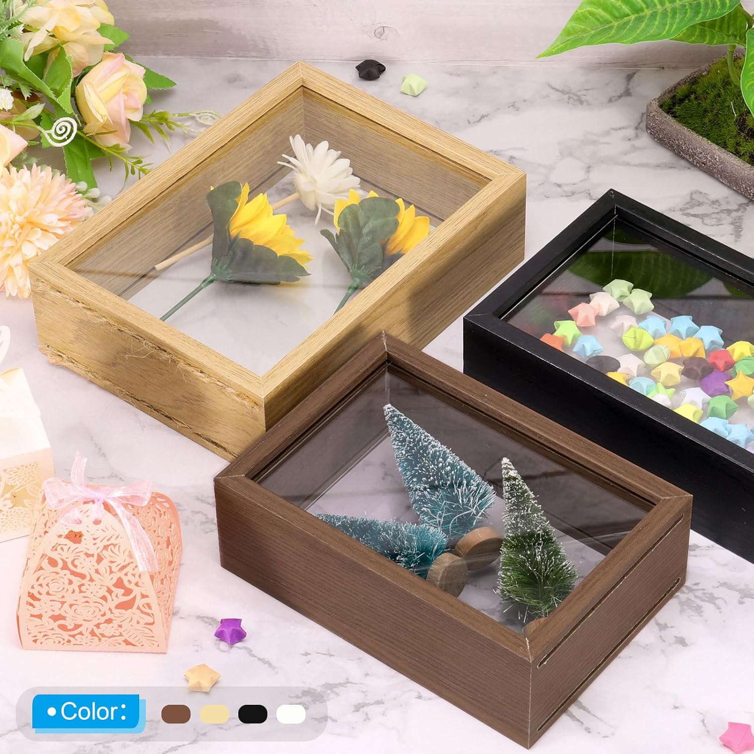 PATIKIL 8x10 Wooden Dried Flower Photo Frame, Double Sided Acrylic Dried Flowers Display Stand Decorative Floating Photo Frame for DIY Handicrafts Specimens, White