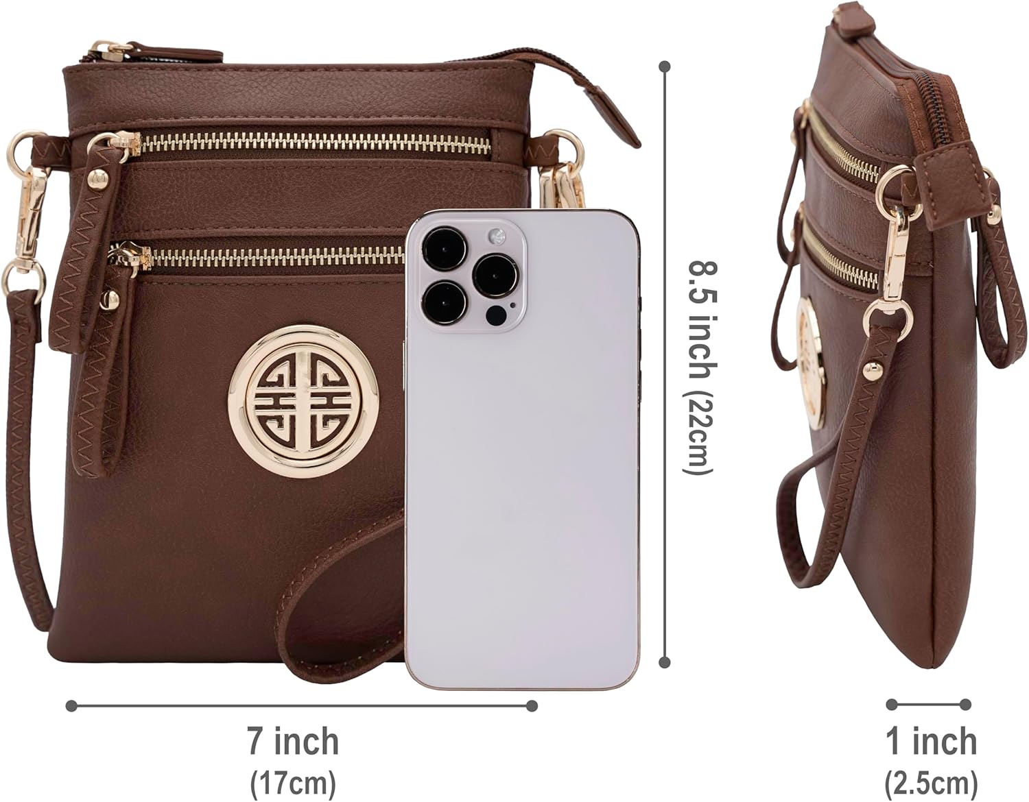 Solene Small Multi Zipper Pockets Crossbody Bag with Detachable Wristlet