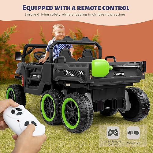 Miniatura 3 de Camión volquete eléctrico de 24 V y 2 plazas 4WD con cama volquete eléctrica, UTV eléctrico con control remoto, pala, lazo de tracción, reproductor
