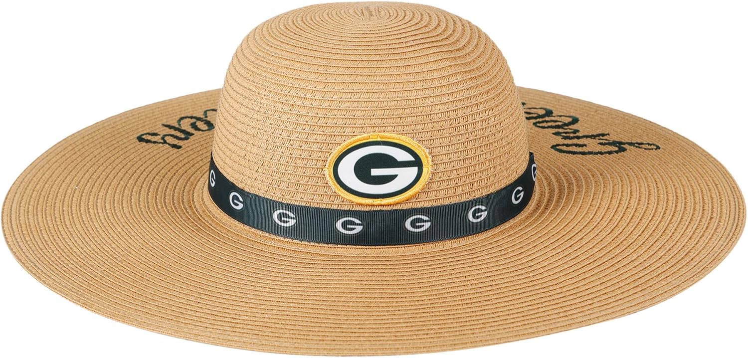 FOCO NFL Womens NFL Team Logo Ladies Fashion Beach Sun Wordmark Straw Hat