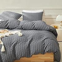 Vista 14 de WARMDERN - Juego de funda de edredón tamaño Queen, juego de ropa de cama de 3 piezas de microfibra lavada color beige, funda de edredón con textura