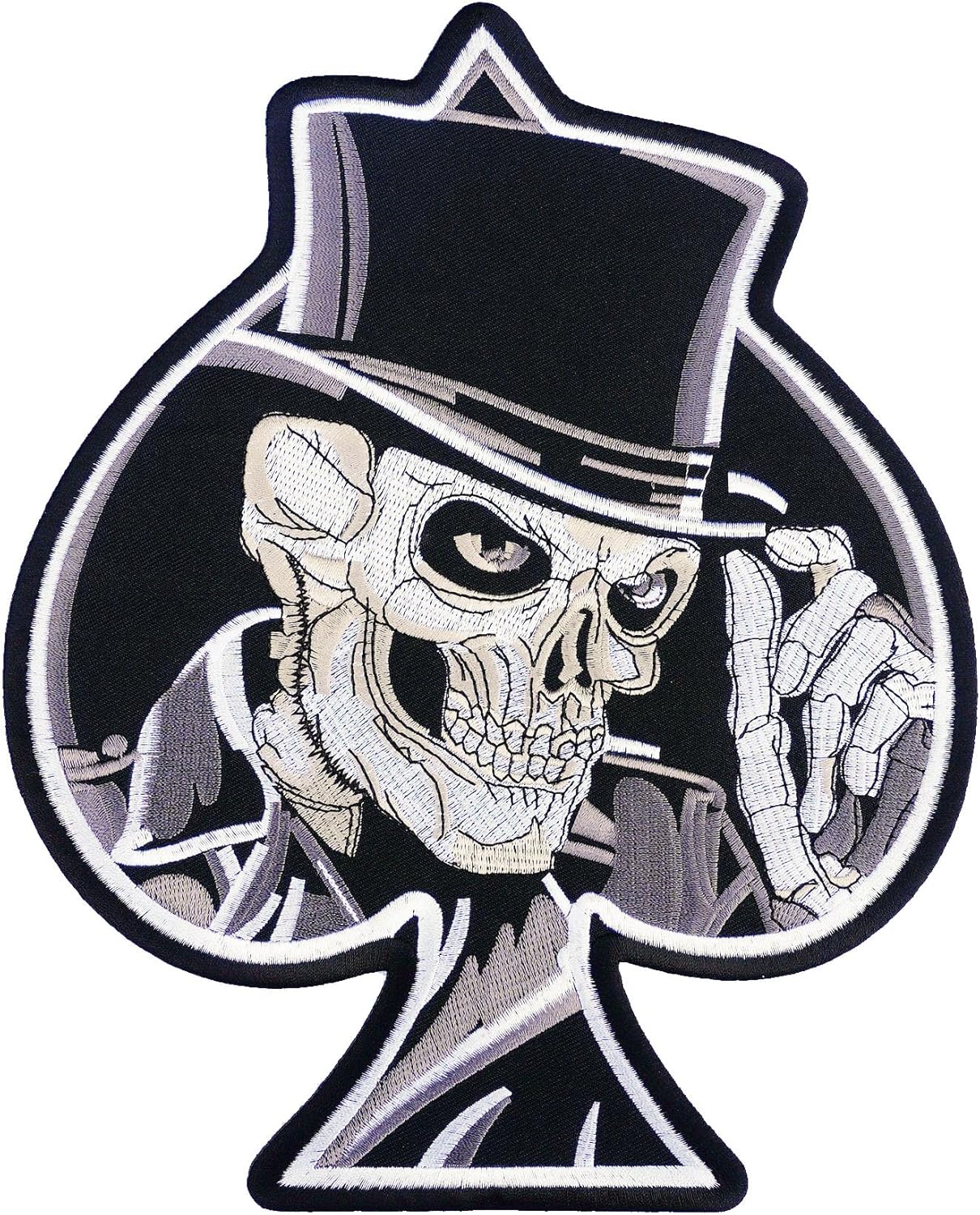 [Extra Large] 9x11.5 Inches, Skull Ace of Spade Embroidered Iron on Patch Poker Skeleton Death Gambling Card Casino Las Vegas