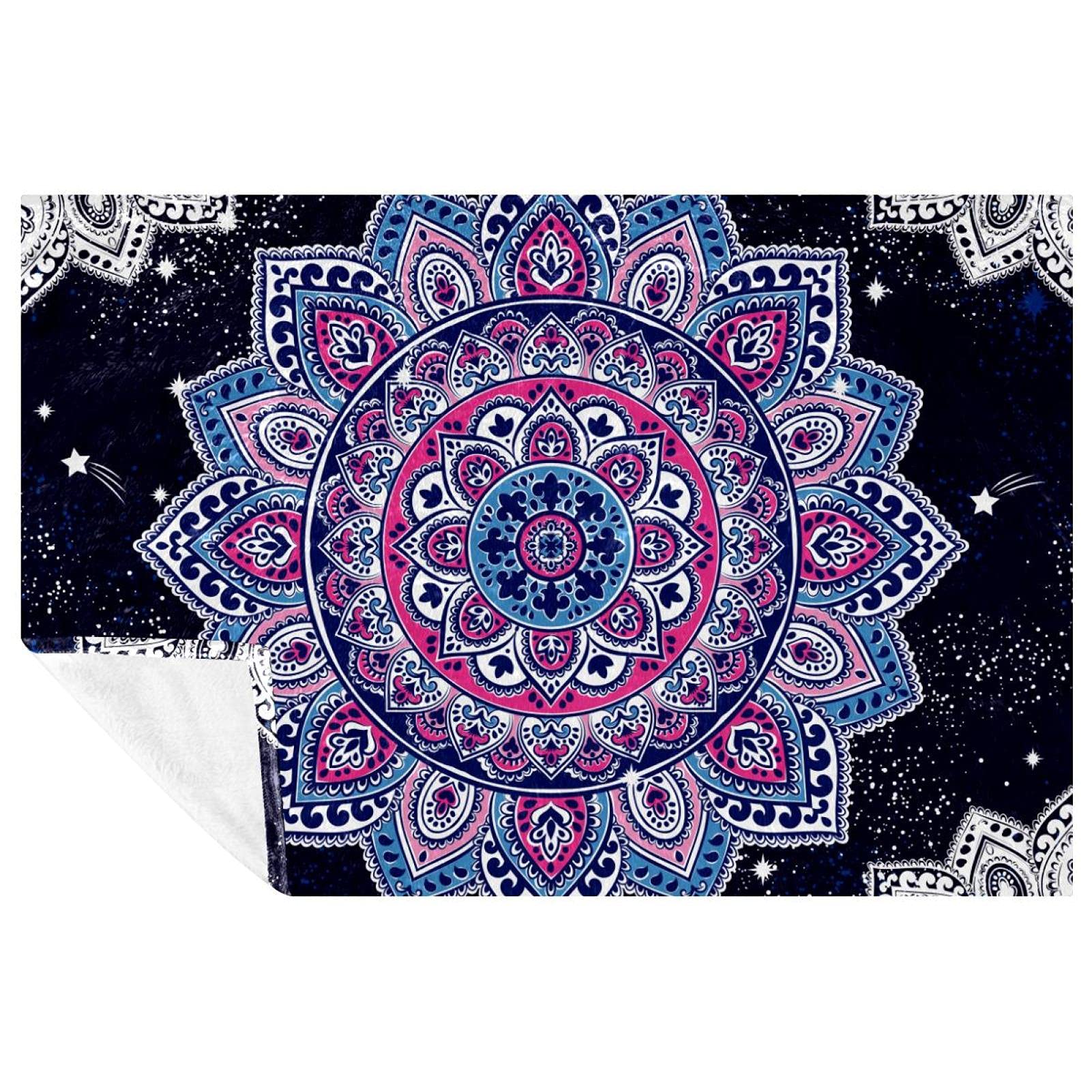 Couverture douce mandala ethnique 150x100 cm pour lit et canapé