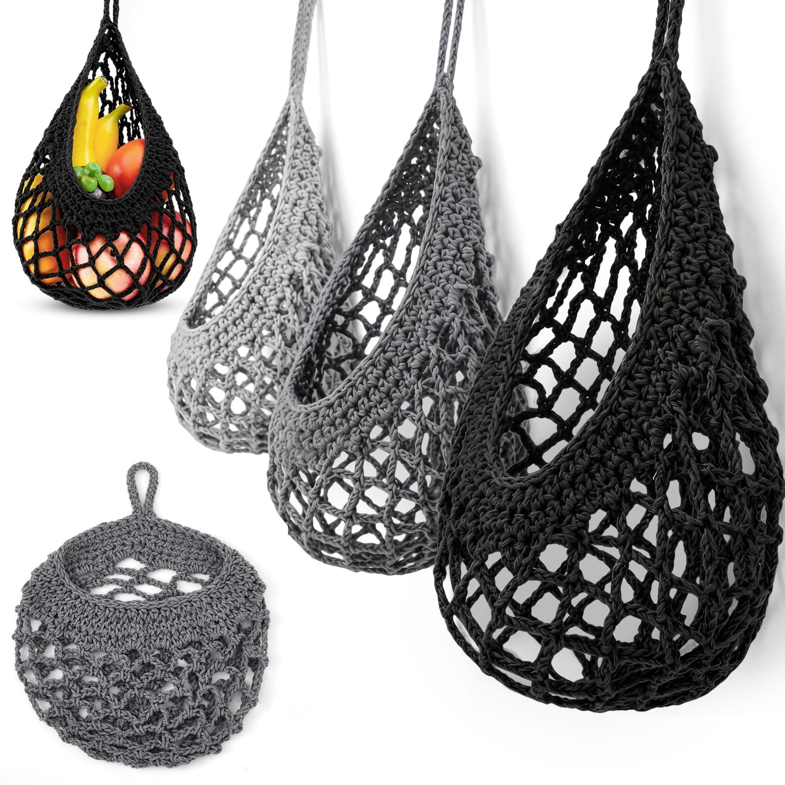 Honeydak 3 Hanging Baskets, Grey Mix, Open Mesh Teardrop