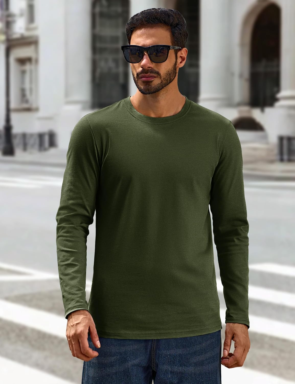 Cotrasen Mens Long Sleeve Shirts Moisture Wicking Crew Neck T-Shirts Classic Basic Casual Plain Soft Tee Shirts - Image 2