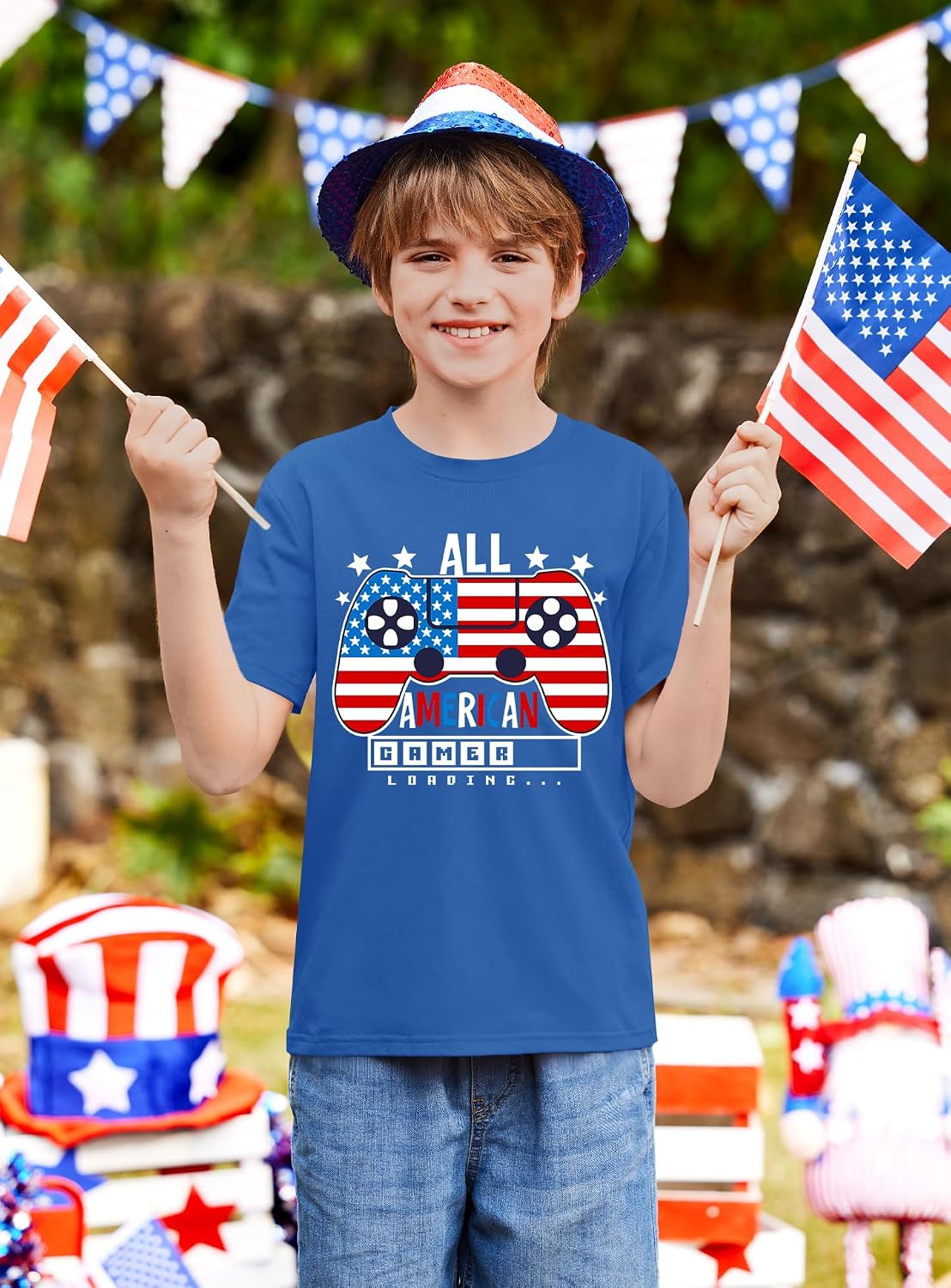 BesserBay Unisex Kids July 4th Amarican Flag Top Patriotic Funny T-Shirt 6-14 Years