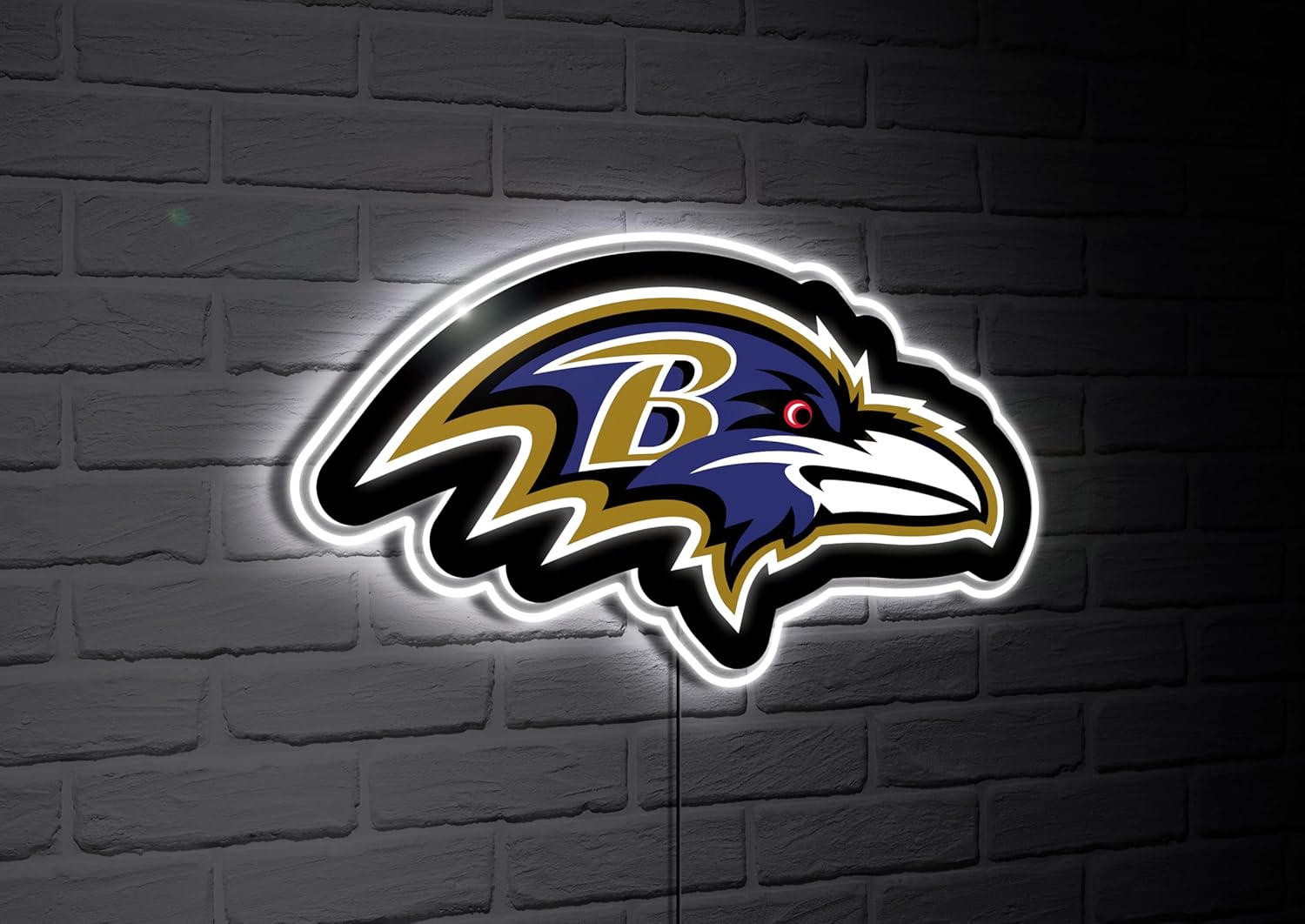 Team Sports America NFL Baltimore Ravens Ultra-Thin LED Light Wall Sign Décor | Officially Licensed | 23 Inch Mascot Logo Shaped Wall Sign | Made in USA