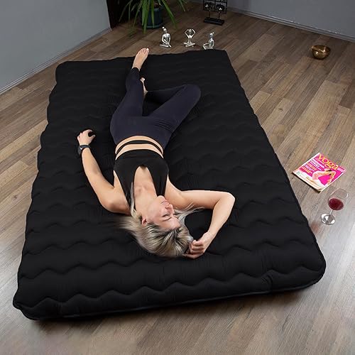 BEDIA Colchón futón, cama japonesa de suelo, portátil, enrollable, extra grueso y cómodo (negro, completamente suave)
