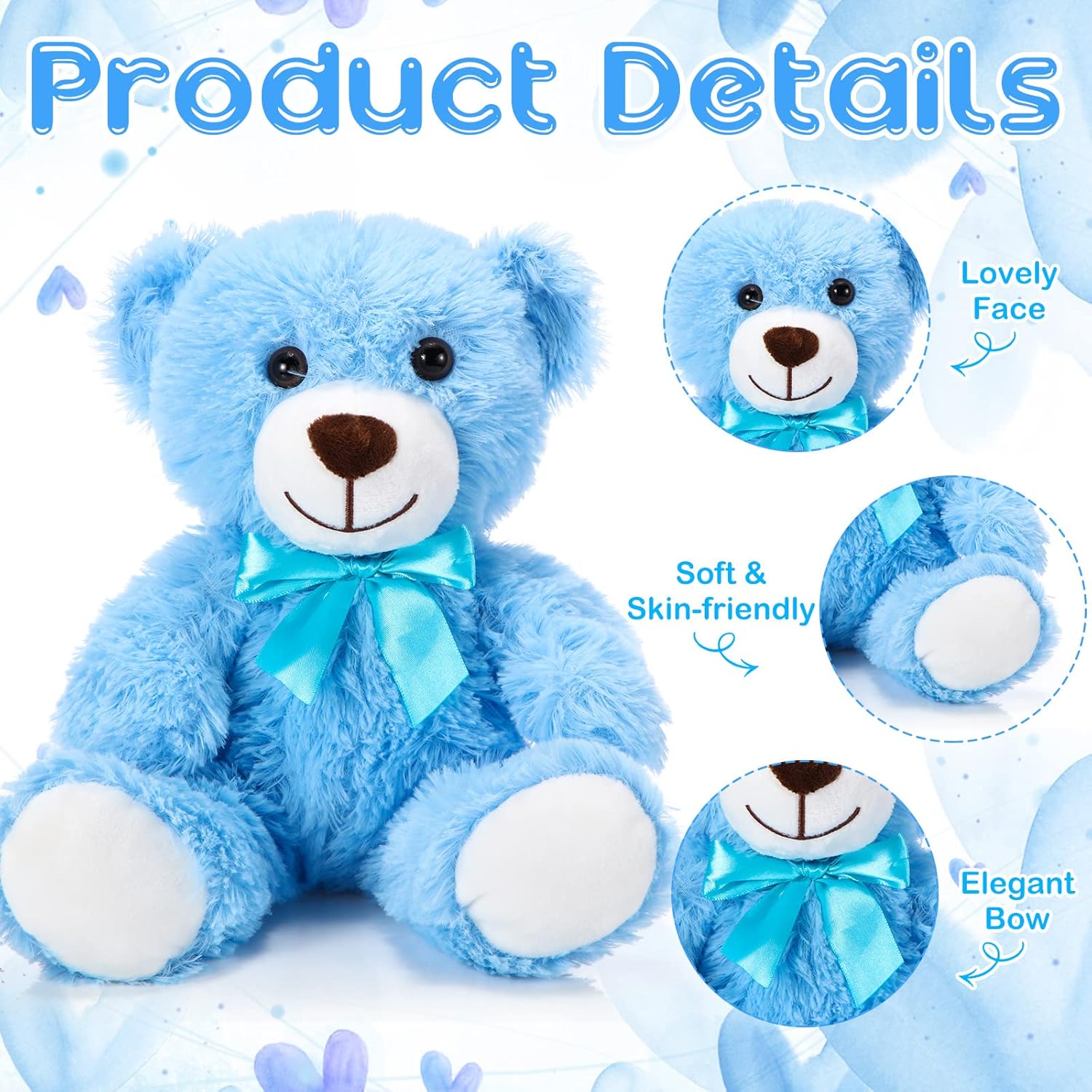 Aoriher 6 Pieces Valentines 10 Inch Bear Bulk Stuffed Animal Baby Shower Soft Cute Bear Plush Toys Sleeping and Playing Valentines Baby Shower Birthday Party Favor Decorations