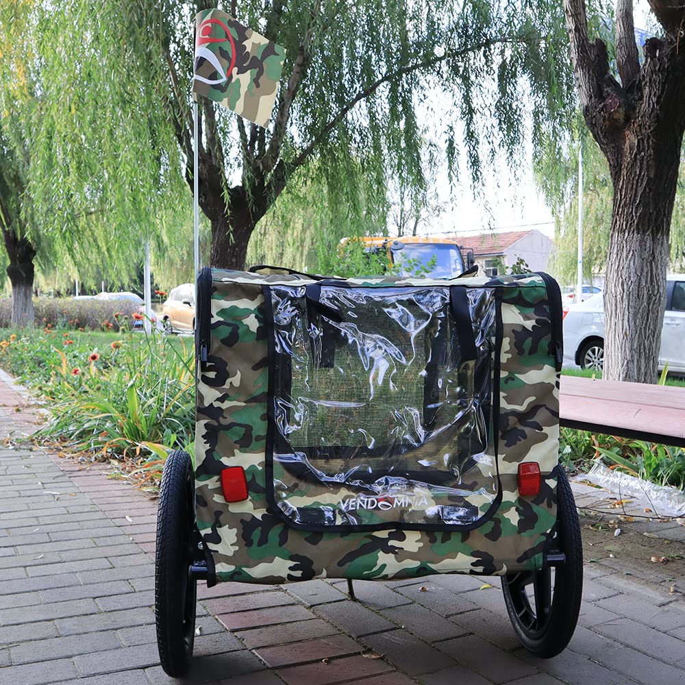Bicycle Trailer for Pets, Bike Pet Trailer for 88lbs Small & Large Dogs, Folding Frame Carrier, Quick Release Wheels, Adjustable Universal Bicycle Coupler, 16 Inches Rims Air Filled Tires - Camouflage