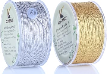 KONMAY 0.8mm Ornament String with Case, 206 Yards Golden and Silver Twine Thread for Jewelry Making, Crafting, Decoration, Gift Wrapping, Christmas Ornaments Hanging