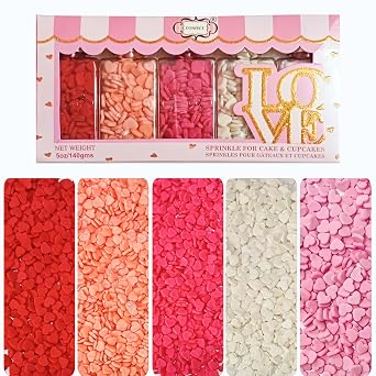 Confect Valentine Heart Sprinkles Red, White & Pink Edible Sprinkle Mix | Pack of 5 for Cake, Cupcake, Cookie & Dessert Decorating | Celebration & Baking Sprinkles | Vegan, Gluten-Free 5 Oz