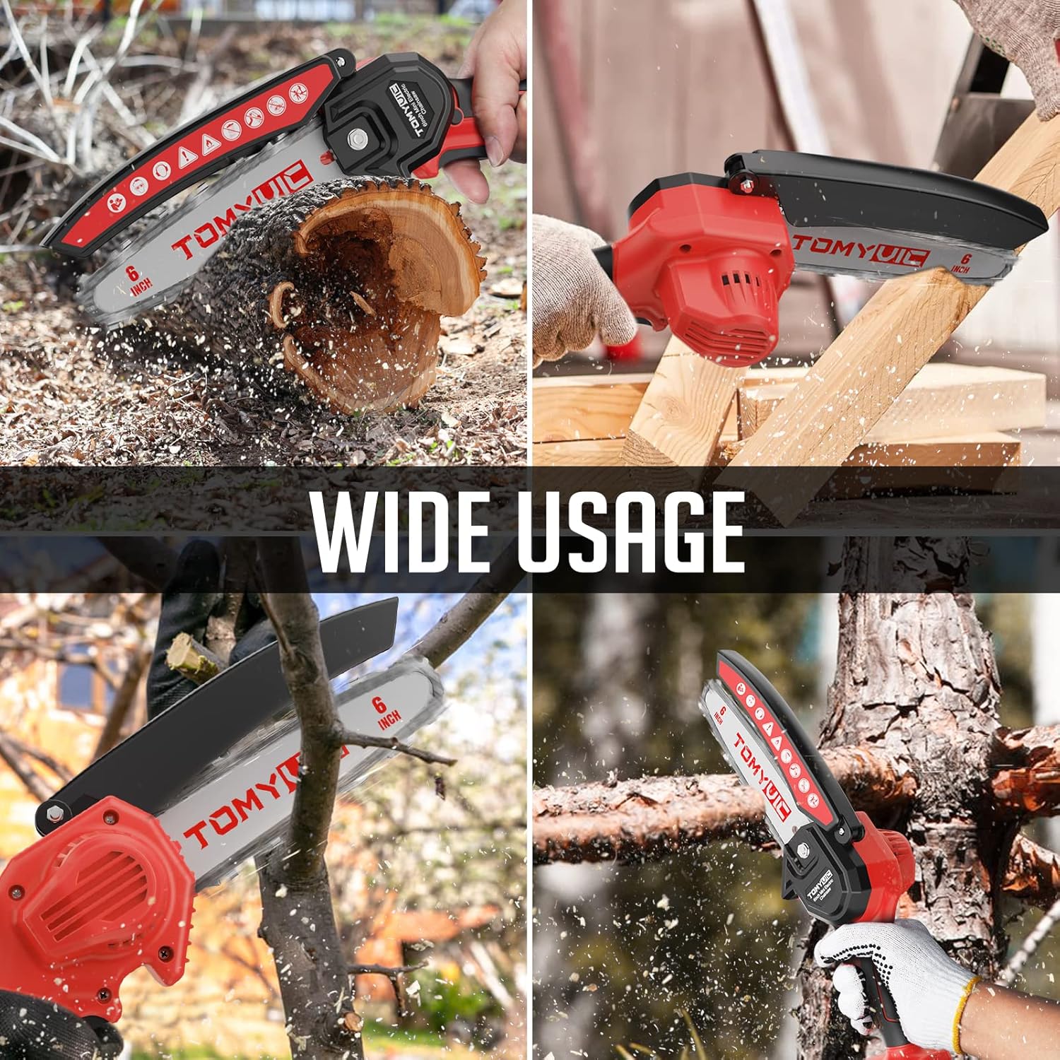 Mini Chainsaw 6-Inch Battery Powered - Cordless Electric Handheld Chainsaw with 2 Rechargeable Batteries - 21V Small Power Chain Saws Battery Operated for Tree Trimming Wood Cutting : Patio, Lawn & Garden