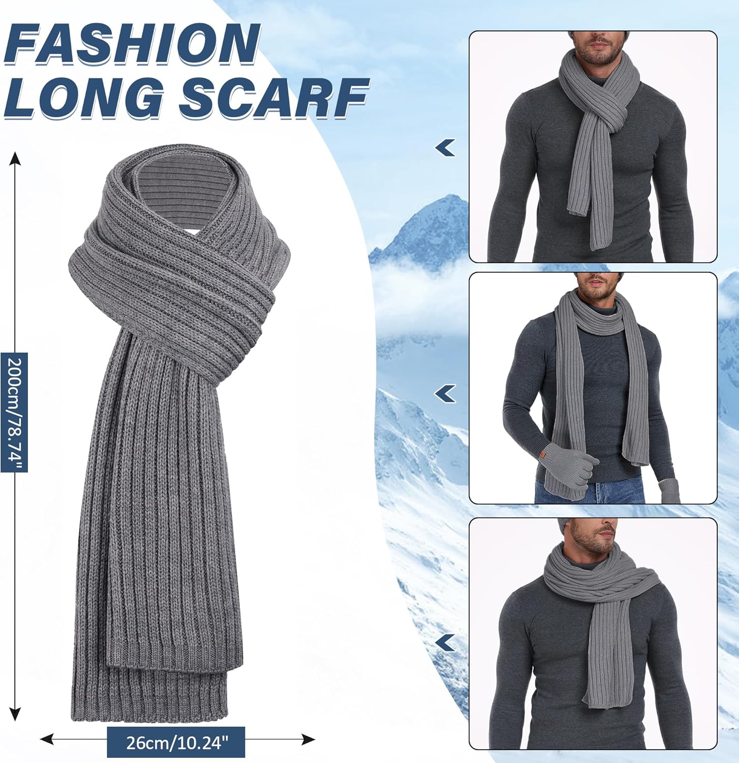 Mens Winter Beanie Hat Long Neck Scarf Touchscreen Gloves Set with Warm Fleece Lined Cap Gifts for Men Cold Weather - Image 3