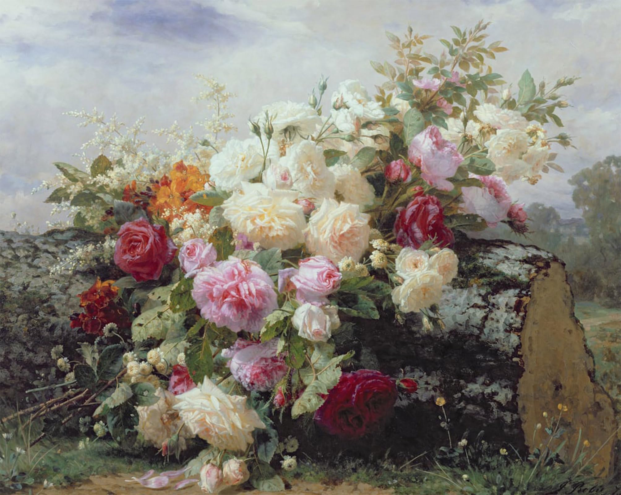 SERENDIPITP Abstract Painting Mural Print Picture Wall Decor Painting Still Life with Flowers by Jean Baptiste Robie Vintage Wall Artwork for Home Decor 60x90cm