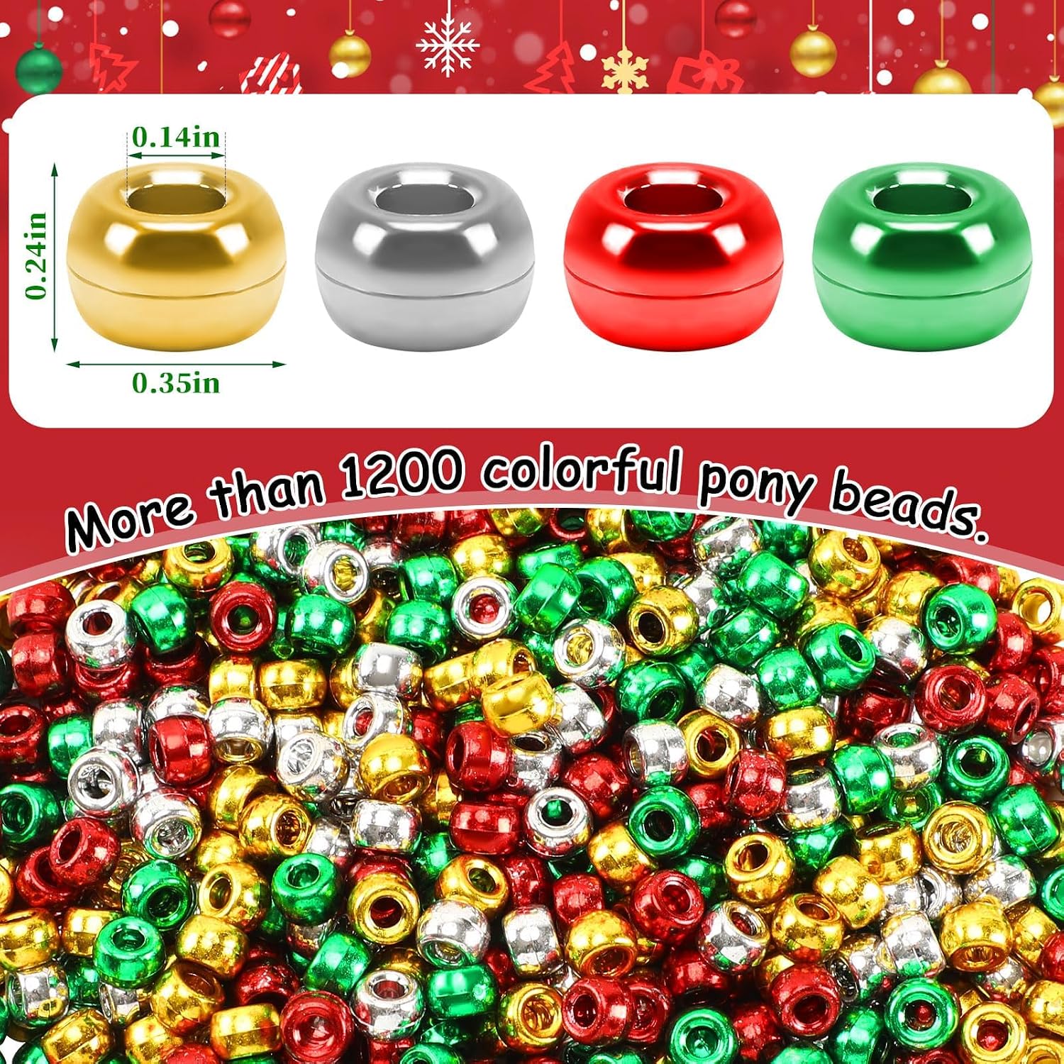 UPINS 1200Pcs Christmas Color Pony Beads Bulk for Jewelry Making Bracelets image 2