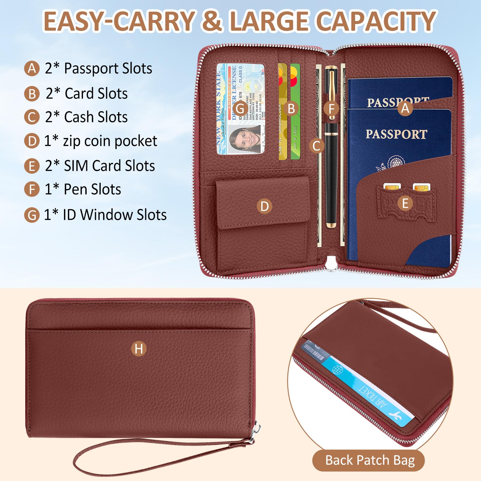 Porta Passaporto Da Viaggio Passport Holder Rfid Custodia Passaporto Impermeabile Pu Passport Holder Family Porta Documenti Viaggio Per Passaporti, Carte Di Credito, ID Carte. Rosso mattone