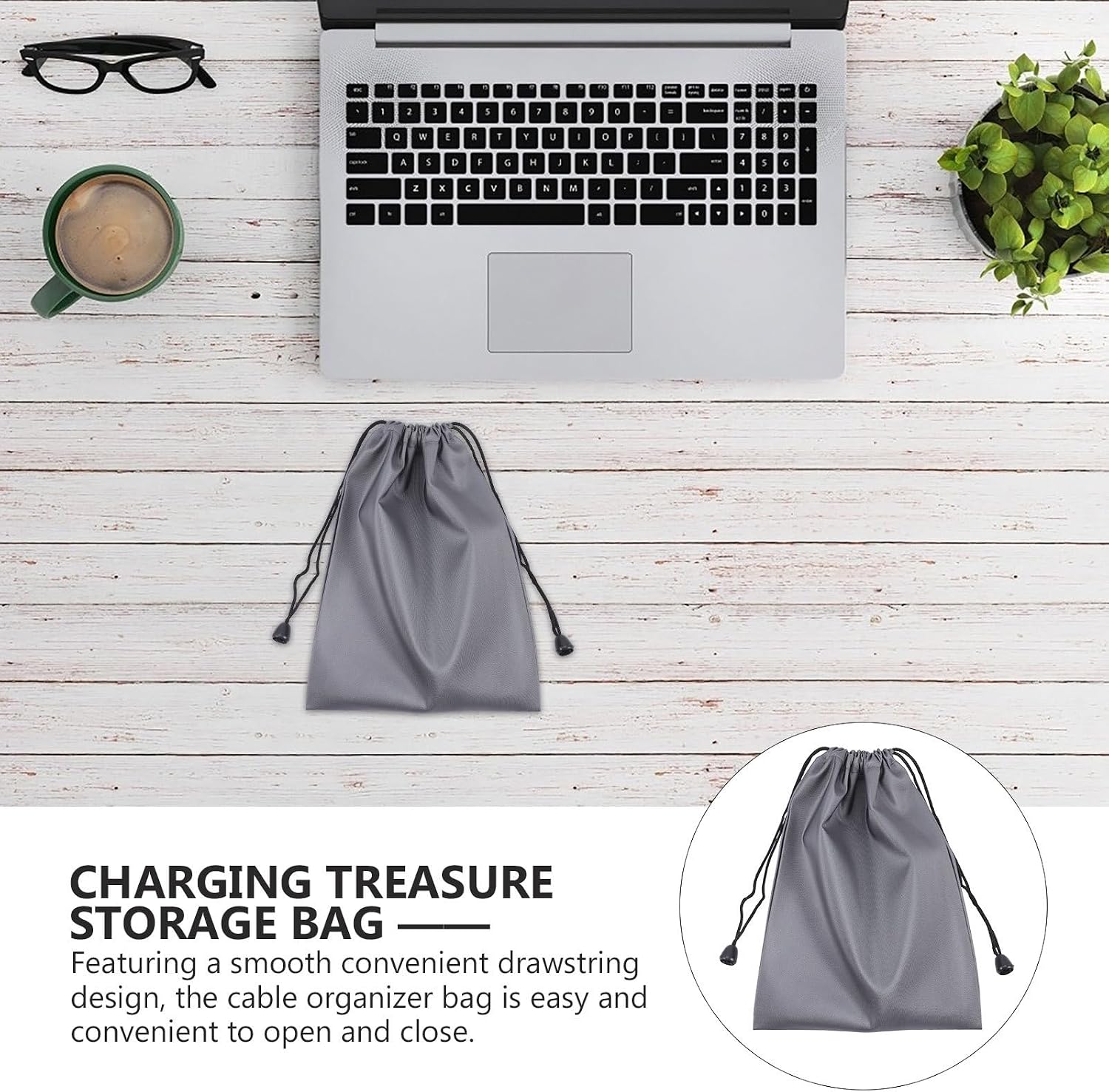 SEWACC Drawstring Power Bank Storage Bag Digital Cable Organizer Pouch for Travel Portable Protective Carrying Case for Chargers Phones Adapters image 5