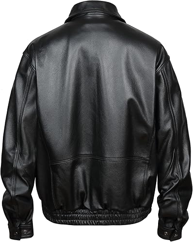 Vista 4 de REED - Chaqueta de cuero Bomber de lujo para hombre Cuero genuino estilo americano con ajuste amplio en los hombros