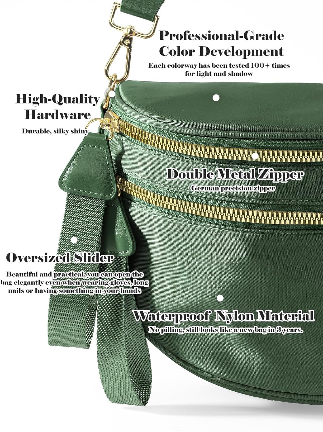 Pure Colour Crossbody Bag Bum Bag for Women,Spacious Purse Fanny Packs Belt Bag,Oversized Bum Bag (Colour Bum Bag-Bean Green) - Image 6