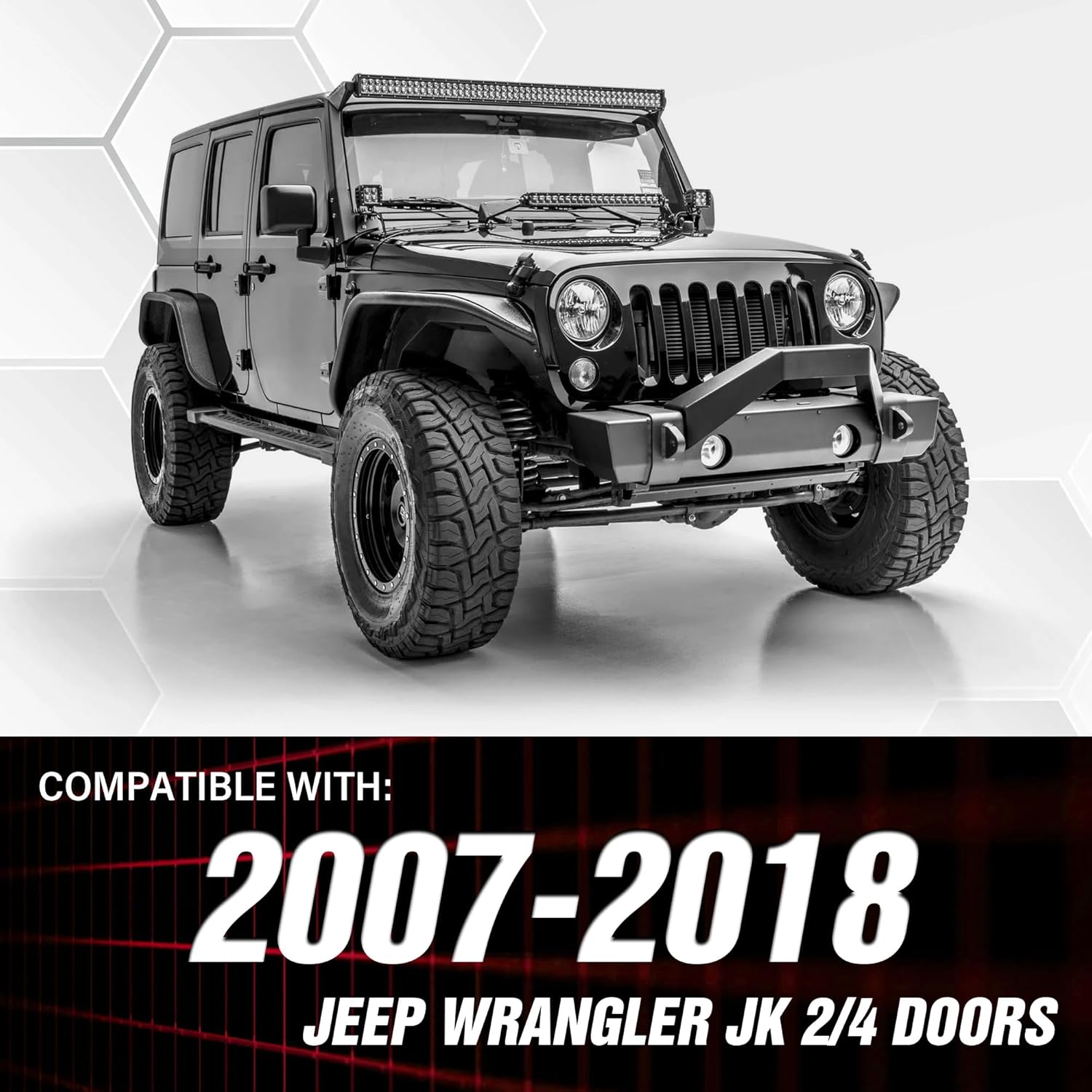 YZONA for JK 4-Piece Tubular Front and Rear Fender Flares Kit Compatible with 2007-2018 Jeep Wrangler JK JKU Unlimited 2/4 Doors, Off-Road Heavy Duty Steel Wheel Fenders Combo (Black)