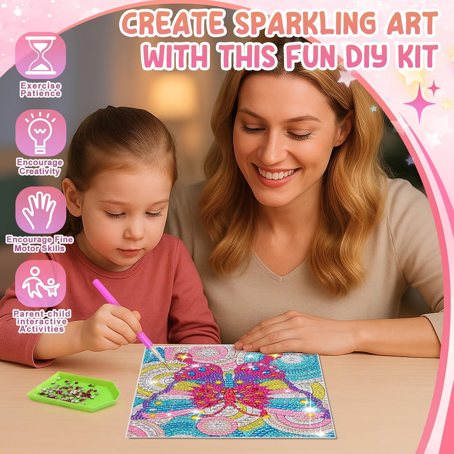 AuraKoi Girls Gifts 5-12 Years Old, 4 Pack Cute Diamond Art Painting Kits for Girl Kid Adult Birthday Xmas Home Decor, Kids Craft Art Rhinestone Gem by Number Kits (No Wooden Frame)