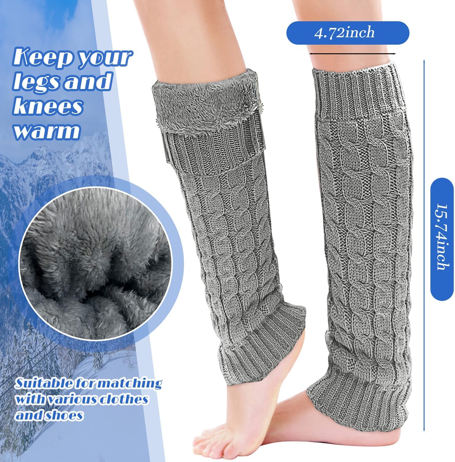 2 Pairs Winter Fleece Lined Leg Warmers for Women Skating Leg Warmer Long Boot Socks for Women