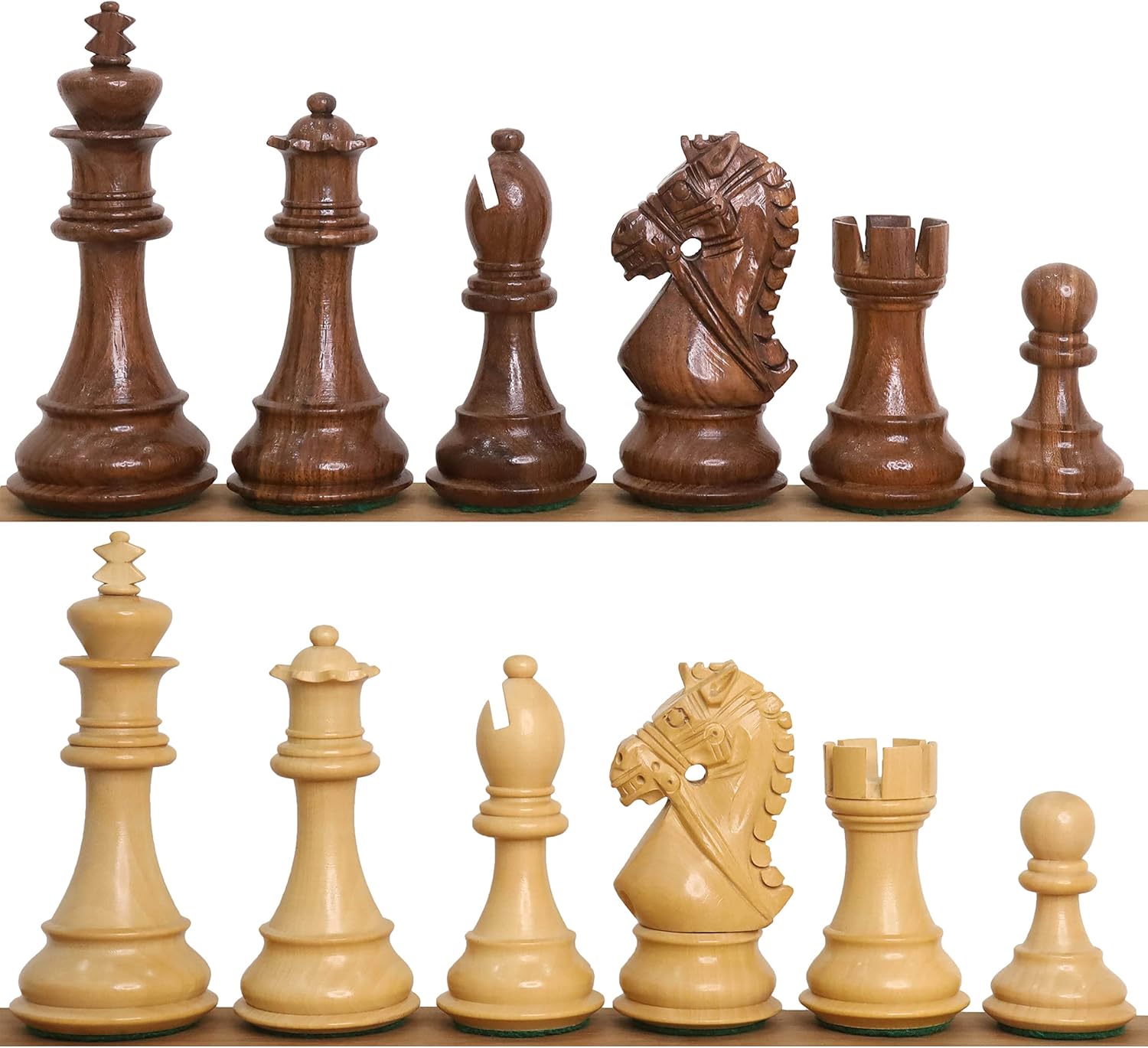 Royal Chess Mall - 4" Bridle Staunton Luxury Chess Pieces Only Set - Golden Rosewood & Boxwood