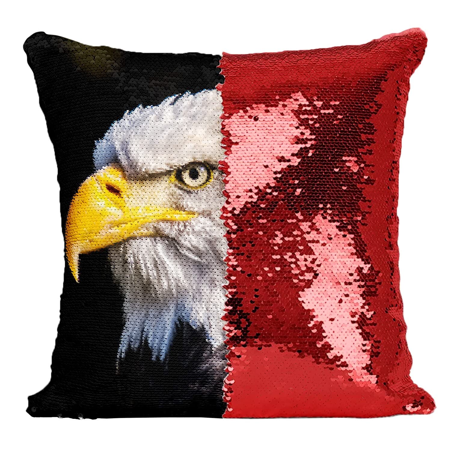 Coussin sequin aigle pygargue rouge - Housse de décoration emblème États-Unis