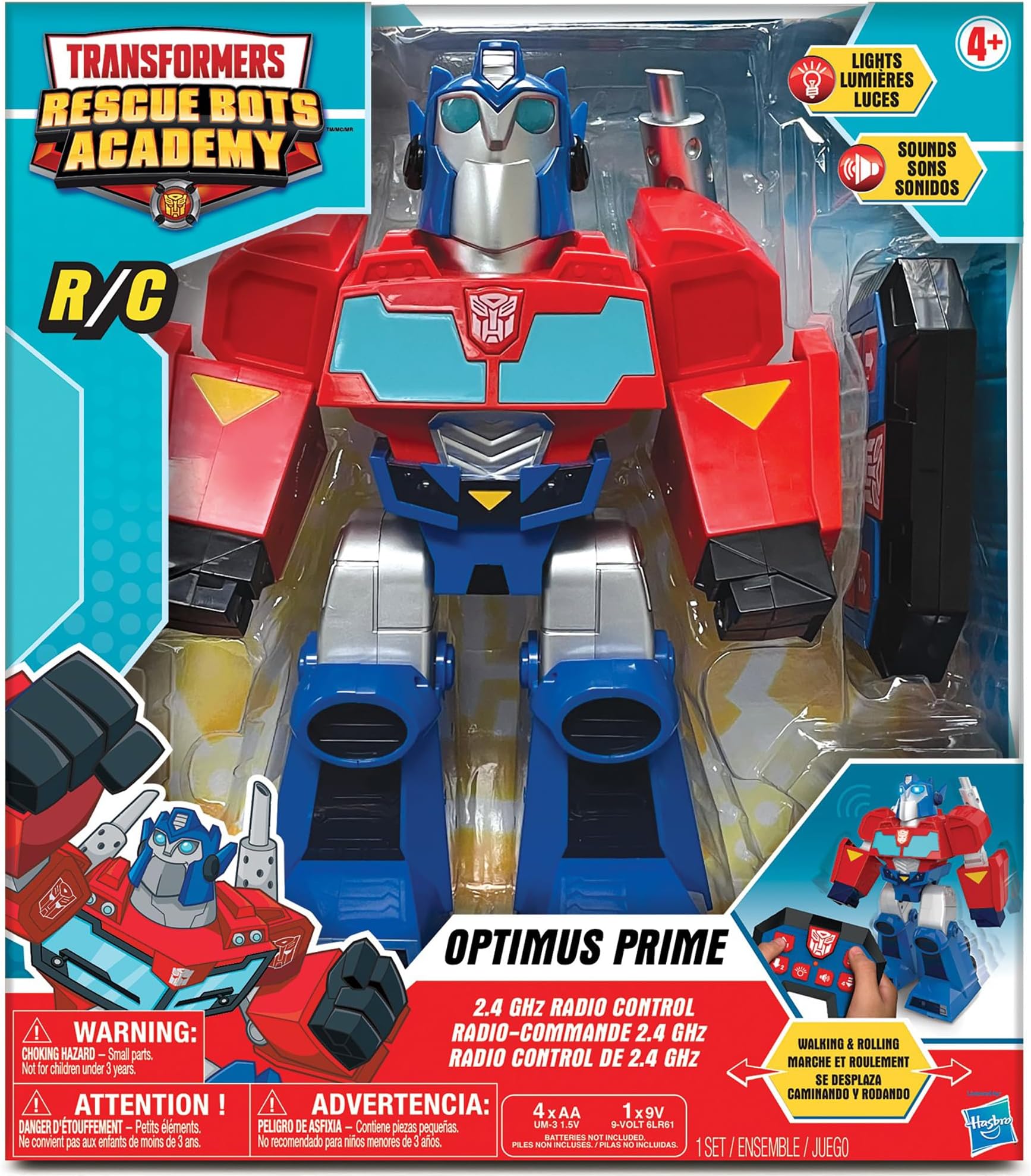 Jam'n Hasbro: Transformers Rescue Bots Academy: Optimus Prime RC Robot - 12" Walking Transformer, Lights & Sounds, Radio Controlled, Full Function, 2.4 GHz