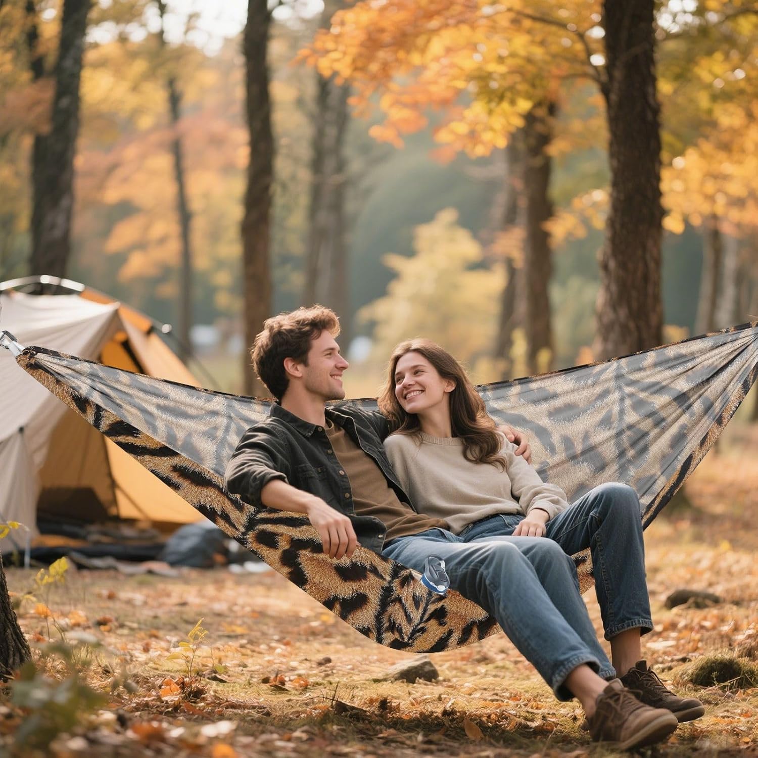 ALAZA Tiger Print Camping Hammocks Single or 2 Person 500 lbs Portable Parachute Travel Hammock w/Tree Straps for Hiking Backpacking Indoor Outdoor
