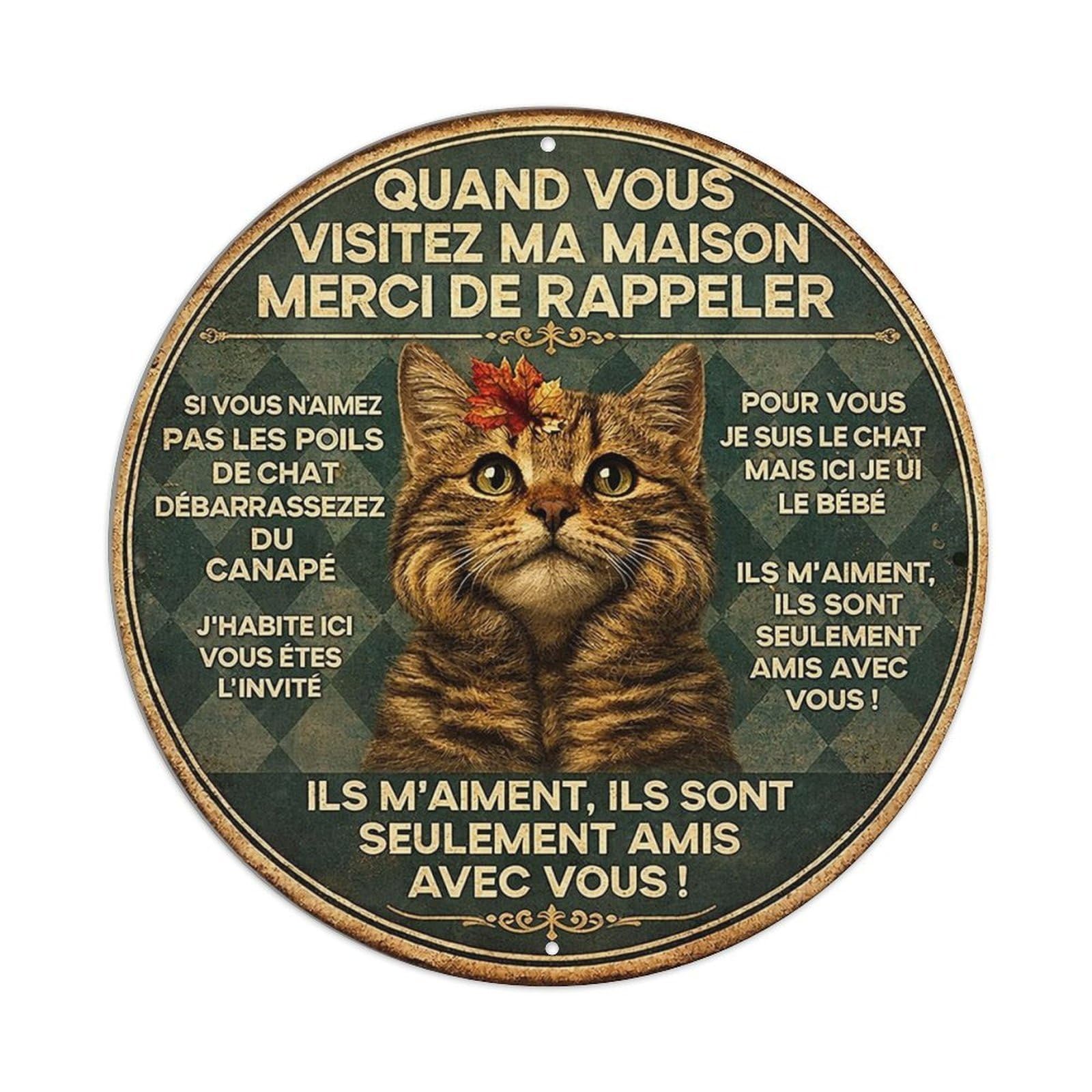 Cat With Flower On Head Retro Metal Sign Round Tin Sign, Vintage Decor Art Poster for Bar, Home, Man Cave, Kitchen, Laundry Room Gift 8x8Inch