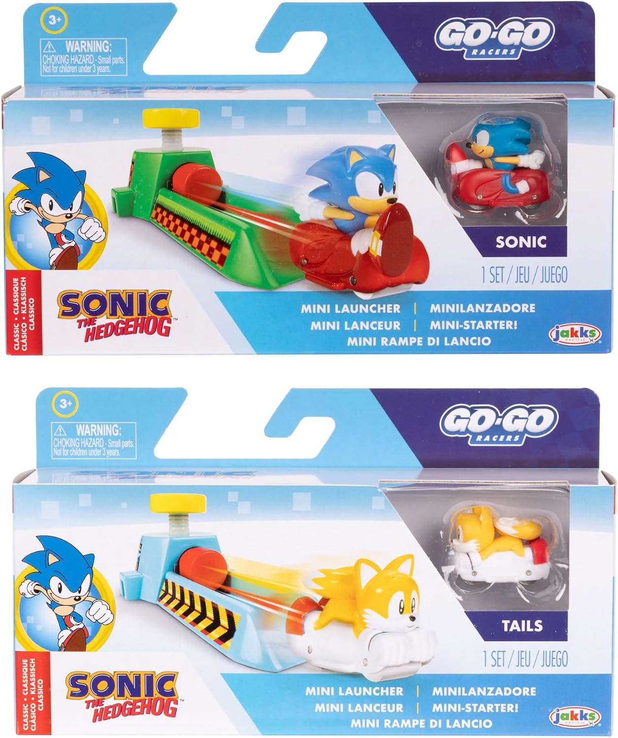 Sonic The Hedgehog Kids Toy Vehicles Go Go Racers Vehicle 2-Pack, Includes Sonic & Tails