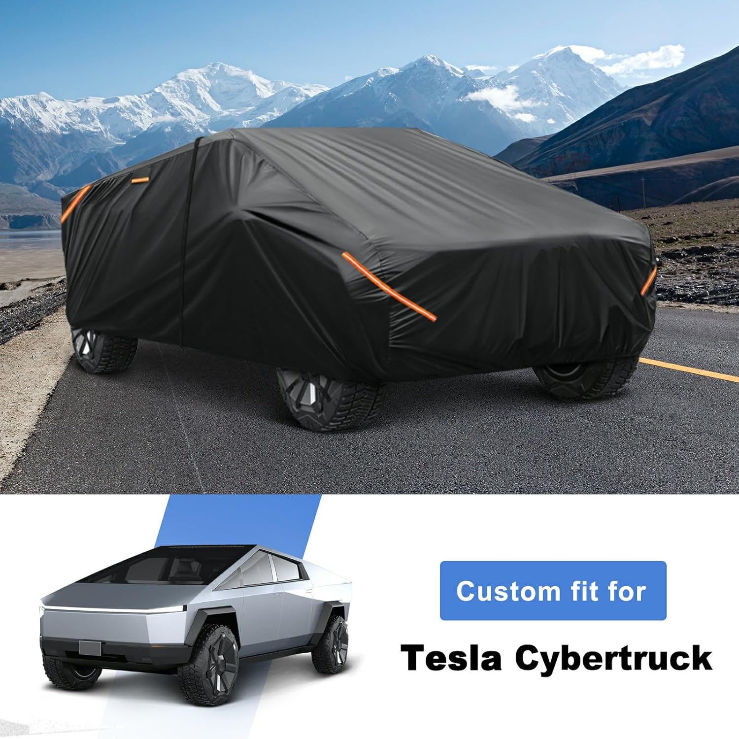 Heavy Duty Truck Cover for Tesla Cybertruck - Reinforced PU Coating,Waterproof 420D Oxford Fabric,All-Weather Protection Car Cover, Breathable Design