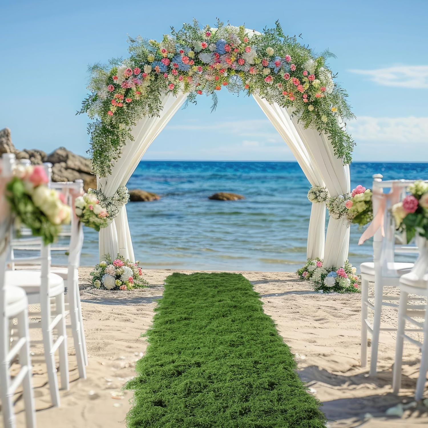 Zeyune 1 Pcs Fake Moss Table Runner for Crafts 12'' x 71'' Artificial Moss Sheet Roll Waterproof Carpet Blanket for Wall Roof Garden Wedding Birthday Party Table Decoration (Green)