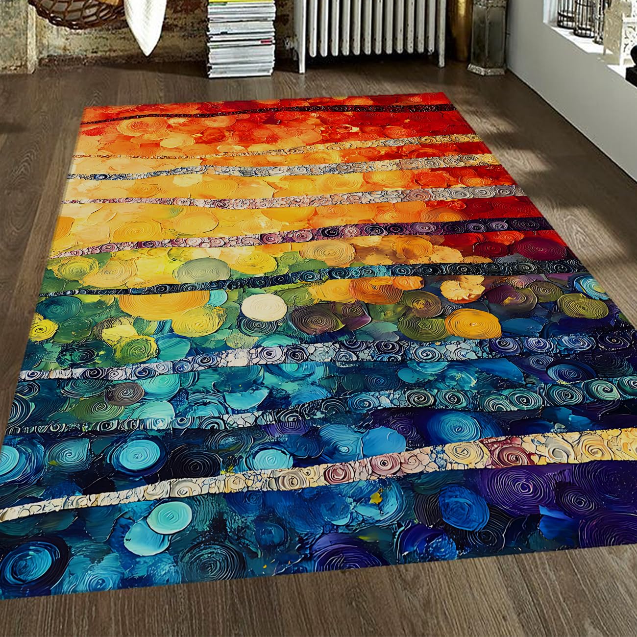 Tapis de style peinture à l'huile 120x180cm haut de gamme motif vibrant artistique