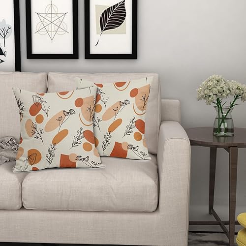 Miniatura 6 de Juego de 2 fundas de almohada retro de mediados de siglo de 18 x 18 pulgadas, fundas de almohada decorativas de lino con temática abstracta de ambos