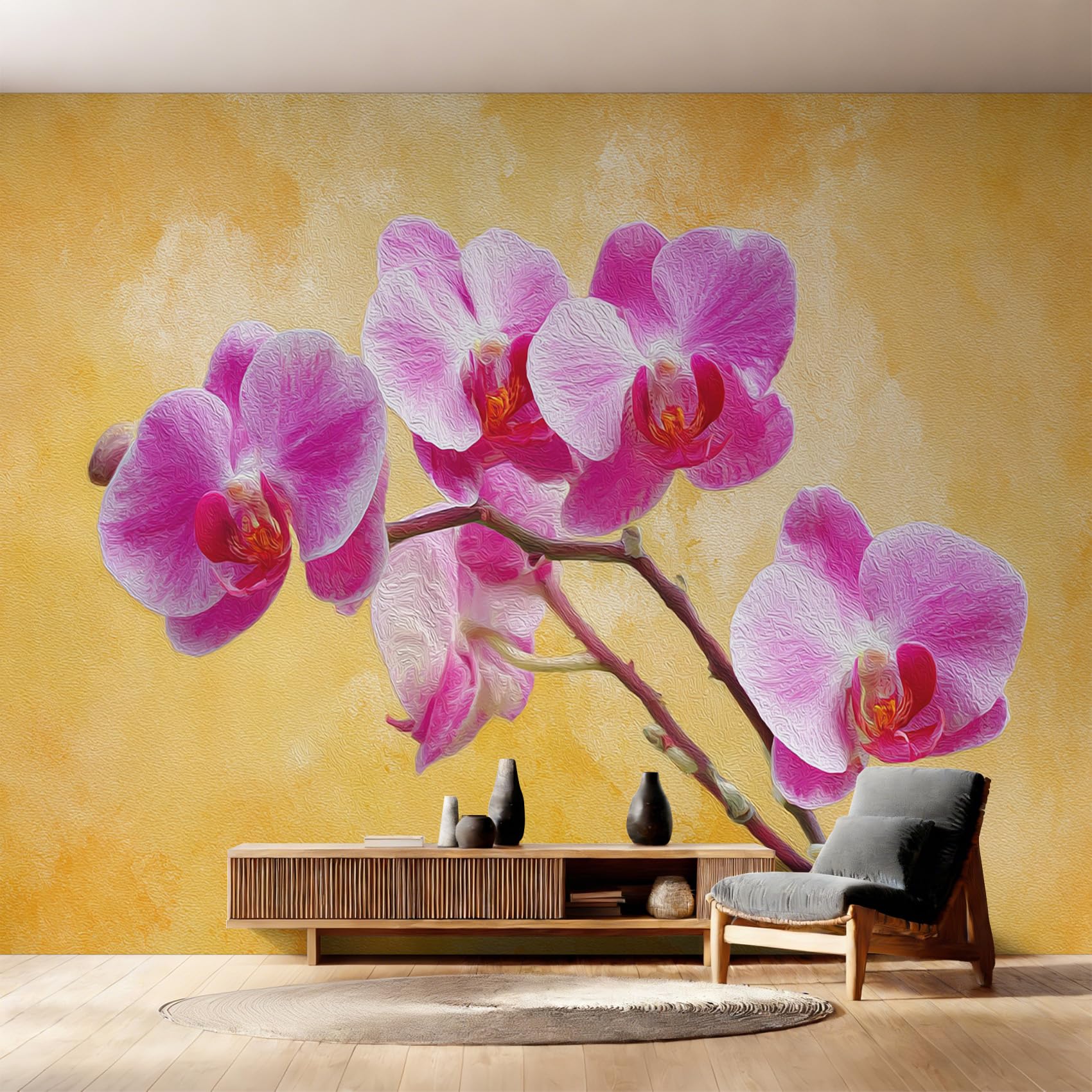 Papier Peint Panoramique Floral Rose Violet Intissé 416x254 cm