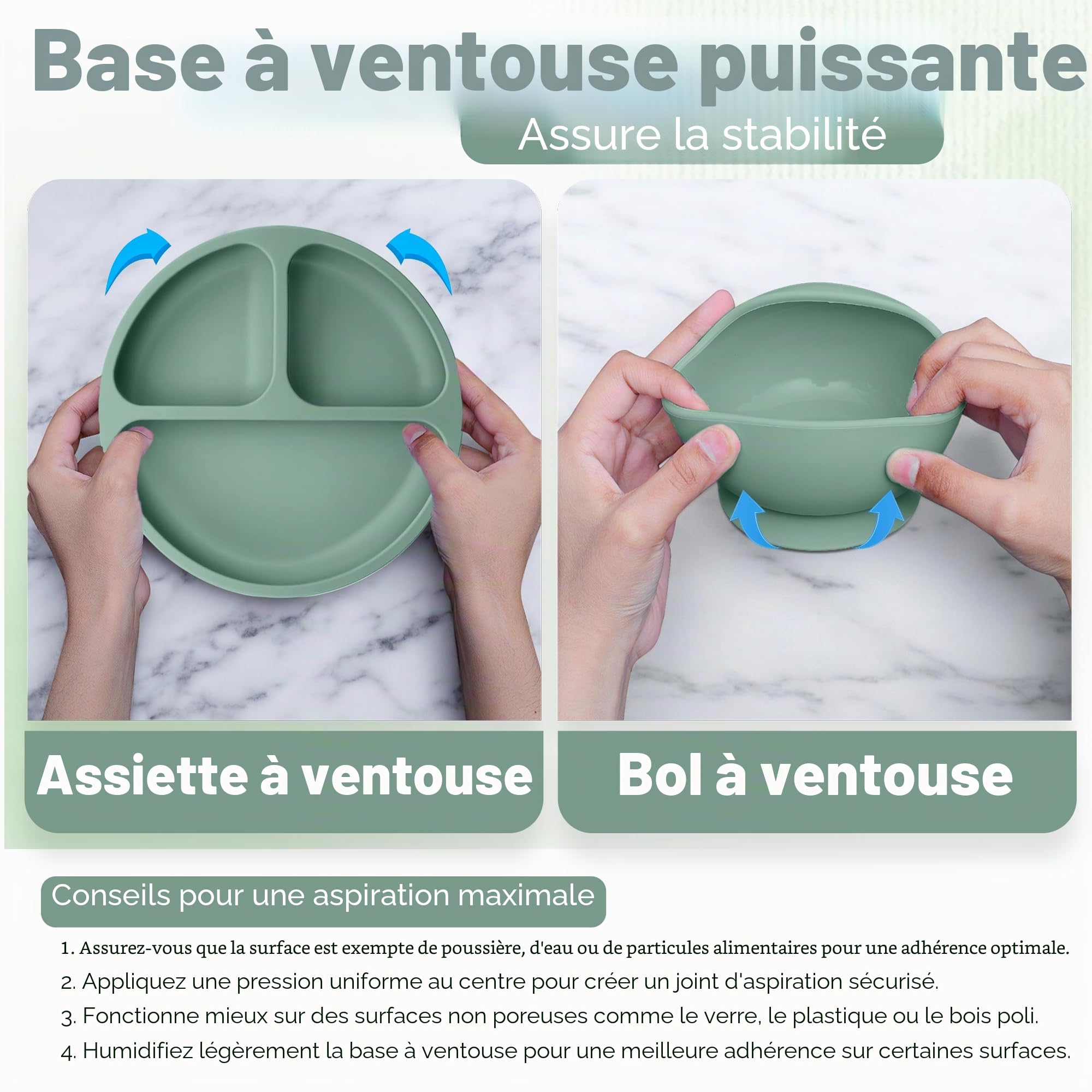 Set Repas Bébé 15 Pièces avec Bol Silicone à Ventouse, Cuillères, Tasses, Bavoirs, Assiettes