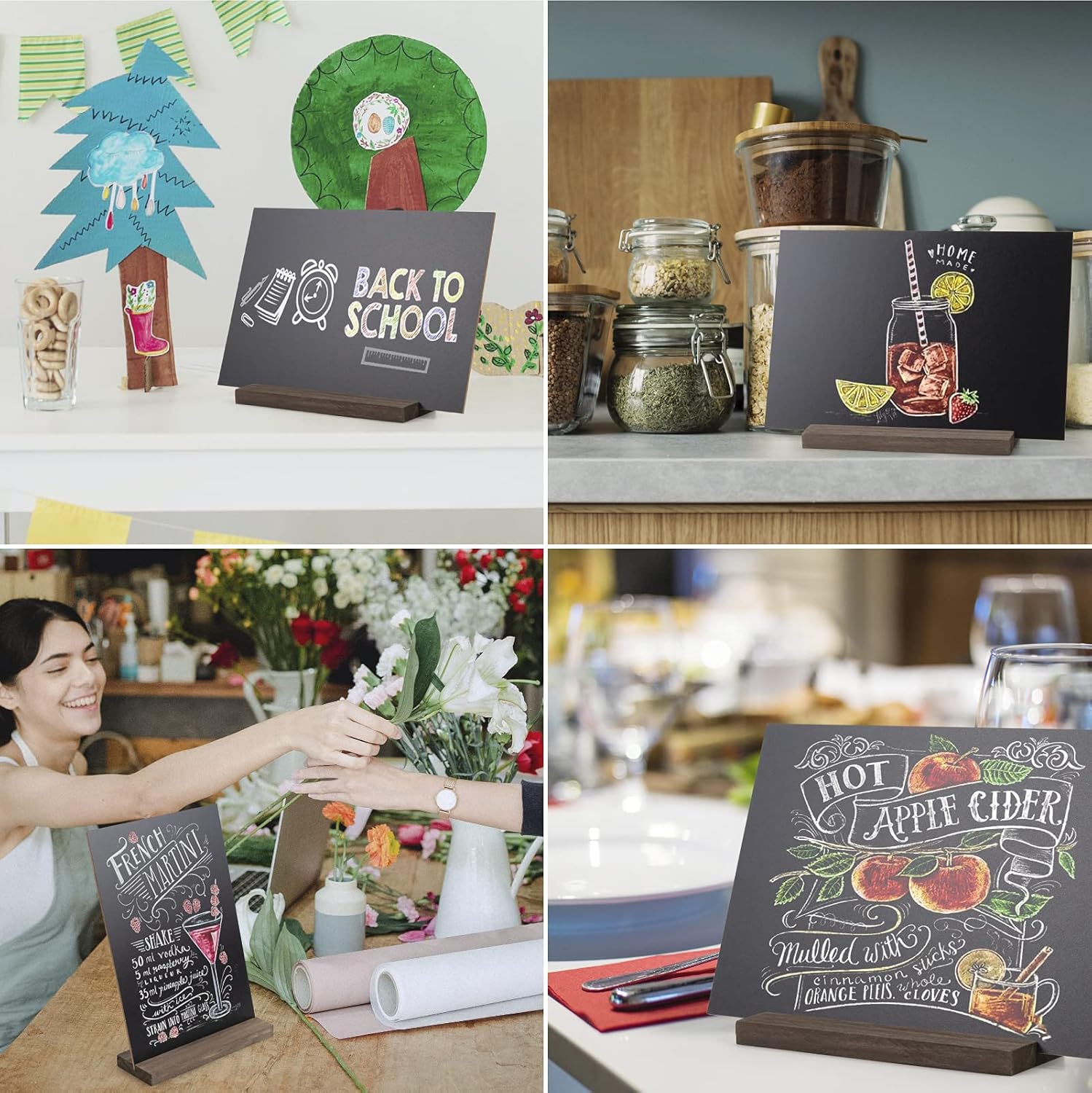 ONUPGO Chalkboard Signs with Wood Base Stands Vintage Wooden Tabletop Decorative Mini Chalkboard Sign, Message Chalkboard Sign for Party, Restaurant, Wedding, Set of 6 : Everything Else