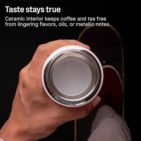 Fellow 16 oz Carter Ceramic-Lined Travel Coffee Mug Slide Lid, No Metal Taste, Vacuum Insulated Stainless Steel Tumbler, Hot 6hr/Cold 6hr, Leak-Proof and Dishwasher Safe, Desert Rose