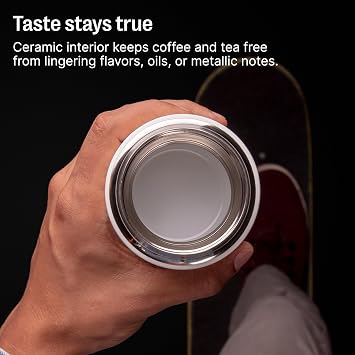 Fellow 16 oz Carter Ceramic-Lined Travel Coffee Mug Slide Lid, No Metal Taste, Vacuum Insulated Stainless Steel Tumbler, Hot 6hr/Cold 6hr, Leak-Proof and Dishwasher Safe, Desert Rose