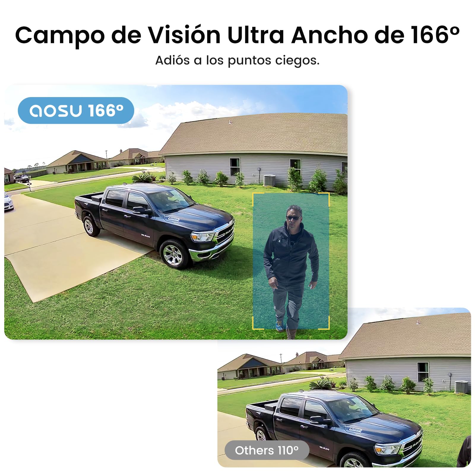 aosu C7P 2K UHD Kit Videovigilancia Exterior Solar con Batería, 4 Cámaras y Aosubase 32GB Local, No Requiere Suscripción, Detección PIR, Visión Nocturna en Color, Audio Bidireccional, Ángulo de 166°