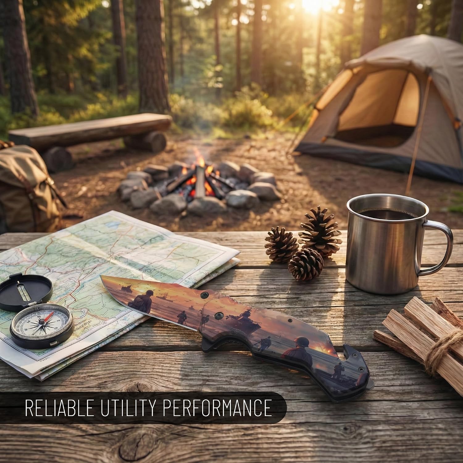 American Pocket Knife - Inspirational Military Veteran Knife, 420 Stainless Steel Blade, High-Res Digital Print, Foldable with Pocket Clip - Military Knife