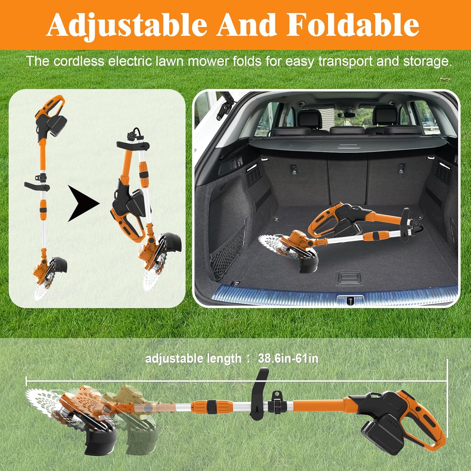 Electric Weed Wacker, Cordless Weed Eater Battery Powered, 5-in-1 String Trimmer Weedeater, 750W Brushless Motor, 2 x 4.0Ah Batteries & Charger, Grass Trimmer/Brush Cutter for Garden Lawn(Orange)